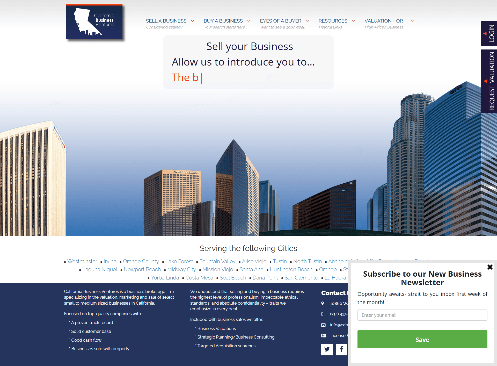 CA Business Ventures website portfolio